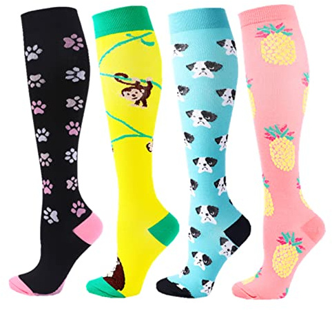 Zingso Calcetines de Compresión (4 pares) para Hombres y Mujeres de 20 a 25 mmHg Medias de Compresión, los Mejores para Atletismo, Carrera, Viajes en avión, Apoyo