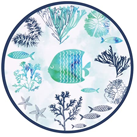 Les Jardins de la Comtesse – Plato de postre plano de melamina – Caribe – Ø 22 cm – Azul mar y pescado – Vajilla cuasi-irrompible MelARTmine
