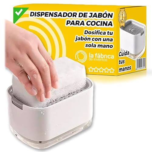 Dispensador Jabón Cocina Jabonera y Dosificador Jabon Cocina, Accesorios Fregadero (Blanco, 1 Pieza)