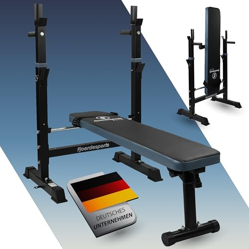 Fjoerdesports Hantelbank mit Ablage, Verstellbare Höhe & Klappbar, Schwerlast Gewichtheben, Heimtraining, Home Gym, Dip-Station, Fitnessstudio, Multifunktion Trainingsbank