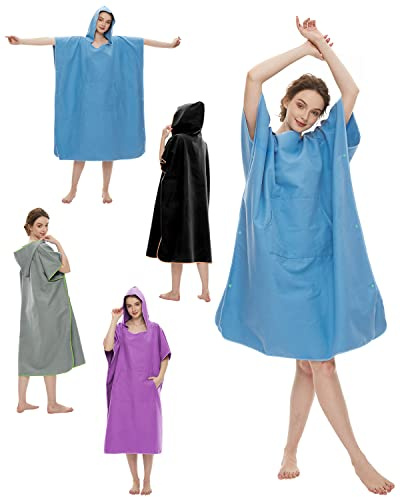 CHMMY Poncho Plage à Capuche Peignoir Bleu de Bain pour Adultes Poncho de Surf Serviettes de Natation Plage Serviette de Bain Microfibre Léger et à Séchage Rapide pour Adultes Natation Plage Camping