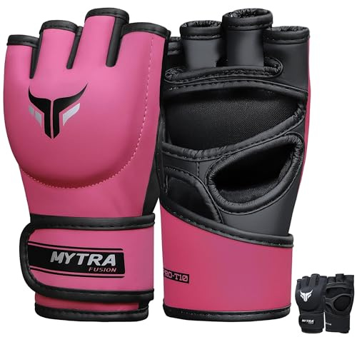 Mytra Fusion Guantes MMA Mujeres guantillas MMA para Kickboxing Muay Thai Training Cage Fighting y Mixed Martial Arts Grappling Guantes (Pink, L)