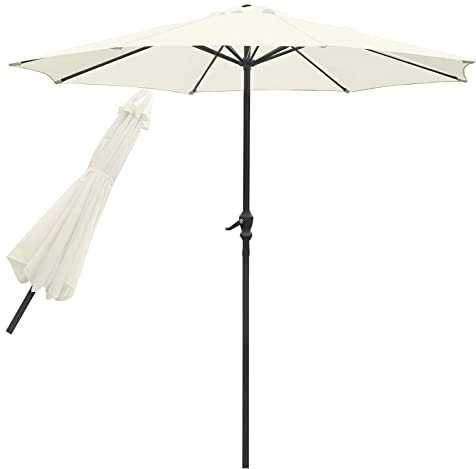 Parasol De Jardin Extérieur 8,8 Pieds Parasol De Patio, Parasol De Marché Pour Jardin, Piscine, Restaurants - Parasol En Tissu De Polyester Protection Solaire Avec Manivelle Sans Base ( Color : White