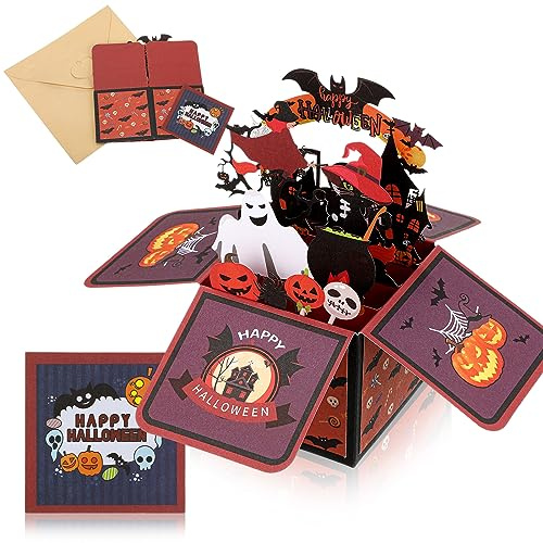 Tenare Biglietto Pop-Up 3D di Scatola per Halloween Bigliettino con Busta e Carta da Scrivere Cartolina di Auguri Divertente Regalo per Studenti Bambini Famiglia Festa