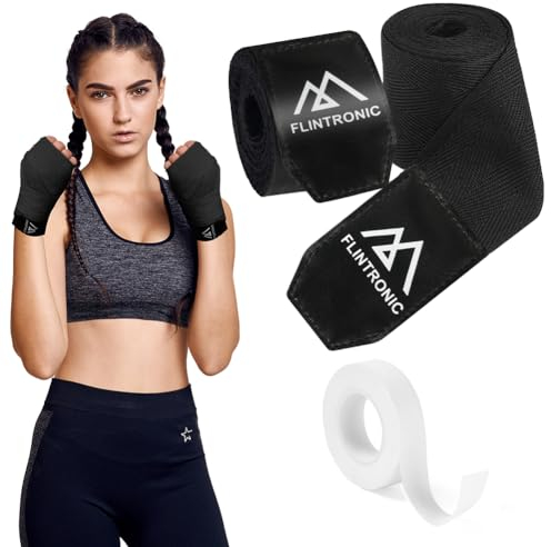 flintronic 2.5m Boxbandagen für Männer und Frauen, Kampfsport Sparring Handbandagen mit Daumenschlaufe und Klettverschluss, für Boxen Kickboxen, MMA Boxen Muay Thai