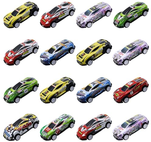 16 Mini Auto Metall Rennauto Spielzeug Set Kleine Aufziehautos mit Rückzug Zurückziehen Katapult Autos für Kinder Jungen Geschenk