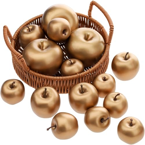Gresorth 15 Pezzi Artificiali Oro Mela Decorazione Falso Frutta Modello Realtào Vegetale Display Simulazione Casa Set per Armadietto Natale Tabella