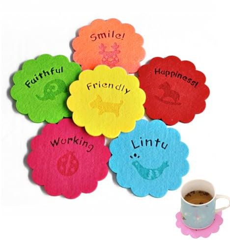 SULIUDAJI 6 Stück Filzuntersetzer Rund für Gläser, Glasuntersetzer für Getränke, Bar, Tassen, Tischuntersetzer Getränkeuntersetzer mit Blümchenmuster-Einzigartige Geburtstags Xmas Geschenke