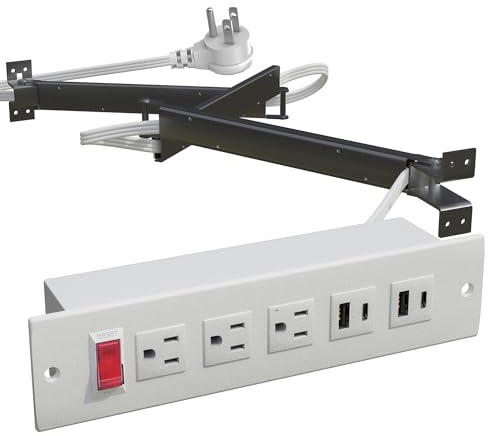 JACEPFY Drawer Outlet Kit with Typec PD20W Fast Charger Station, 3 Outlet and Power Cable Arm for Kitchen Bathroom Cabinets (White)