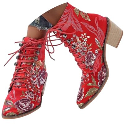 ticticlily Femme Bottines Automne Hiver Rétro Casual Bottines Bottes à Bout Rond à Talons Bas Bottes Basses Fashion Bottes d'équitation