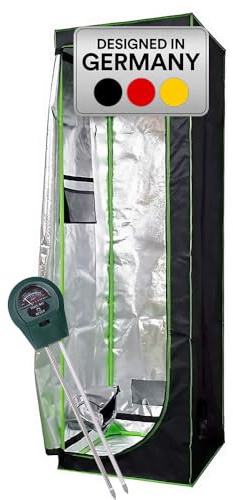 Mucola Growzelt 60x60x220 cm Set mit 3-in-1 Messgerät Zuchtzelt für Hydrokulturen zur Pflanzenzucht | licht- und wasserdicht | Indoor Grow Tent mit reflektierender Innenfolie Zimmergewächshaus