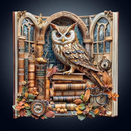 WOODBESTS Puzzle in legno per adulti, libreria a forma di gufo, puzzle unico irregolare, bellissimi regali per gli amanti dei puzzle (L 32 x 31 cm, 275 pezzi)
