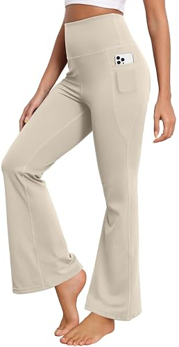 GRECERELLE Pantalon de yoga large stretch pour femme - Pantalon de sport - Contrôle du ventre - Pantalon décontracté avec poches, kaki, M