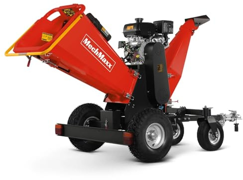 MechMaxx 6 inch Kohler 429cc 14hp Electric Start Gas Powered 4-Wheels Wood Chipper Shredder Mulcher with Towbar, Tail Light, Emergency Stop Button&Stop Bar, Model B150 Red