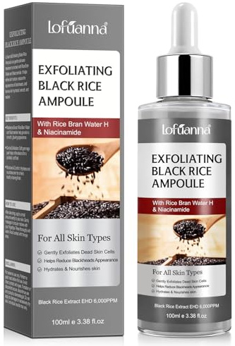 Black Rice Peeling Serum 100ml, Esfoliante Viso Delicato, Siero Esfoliante Riso Nero, Rimuove Cellule Morte e Punti Neri, Minimizza Pori, Niacinamide & Estratto di Riso Nero, Pelle Luminosa e Liscia