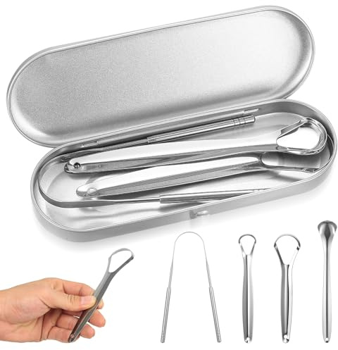 4 Pcs Raspador de Lengua, Tongue Scraper, Limpiador de Lengua Metálico, Limpiador Lenguas, Raspadores de Lengua Metálicos para Adultos Mujeres Hombres, Cuidado Bucal y Aaliento Fresco(4 estilos)