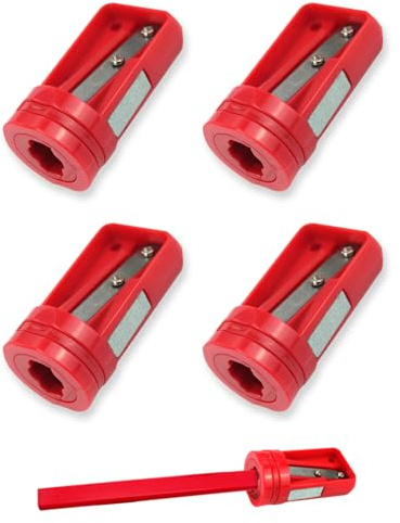 YIPFEN Temperino Temperamatite 4 Pezzi Rosso per Matite da Falegname, Robusto, Preciso e Durevole per Artigiani e Lavori in Legno.