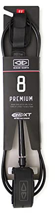 Ocean and Earth Premium One-XT Surfing Surf Leash/Strap - Black - Wave Size: 8ft (2.4m) - Strap: 38mm Padded