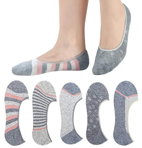 RYI 5 Pack Women Footies No Show Athletic Socks for Flats Slip on Shoes Invisible No Slip Socks for Boat Shoe