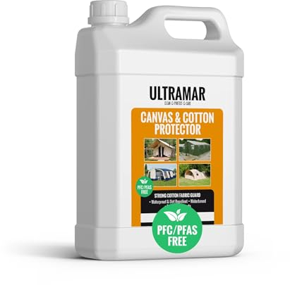 Ultramar - Canvas & Cotton Protector - 5L - Imperméabilisant pour Tente, Coton et Textiles Tent - Imprégnation Forte - Imperméable à l'eau