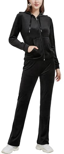 Woolicity Träningsoverall i velour för kvinnor, set i 2 delar, joggingbyxor och huvtröja med dragkedja, träningskläder, sportkläder, sweatsuit