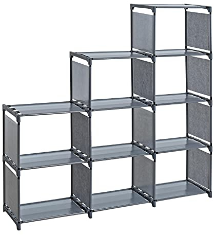 ESTEXO Treppenregal Stufenregal Regal Bücherregal Schrank Bücherschrank Standregal Wandregal Stoffregal 9 Fächer Grau