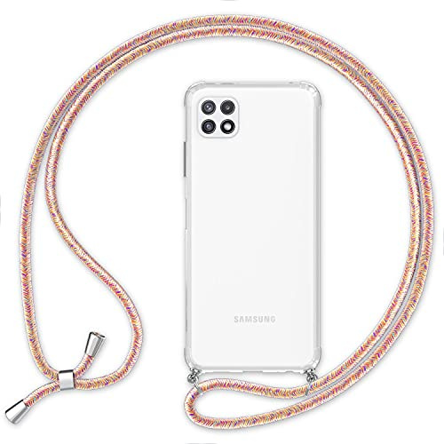 NALIA Coque Cordon pour Samsung Galaxy A22 5G - Housse Hybride Transparente & Lanière - HANGIT (Dos Anti-Jaunissement & Réglable) - Marque Allemande, Couleur:Arc-en-Ciel