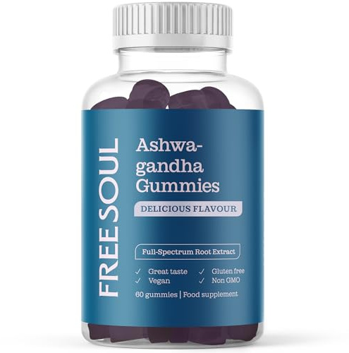 Free Soul Ashwagandha High Strength Gummies | Delicious Ashwagandha Supplement with Pure Root Powder Extract | Vegan, Gluten-Free, Non-GMO | 60 Gummies