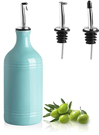 Sweejar Ceramic Olive Oil Dispenser Bottle, Opaque Oil Cruet Protects Oil to Reduce Oxidation, Suitable for Storage Oil, Vinegar, Coffee Syrups & Other Liquids, Pack of 1, 15.5 Fl Oz (Turquoise)