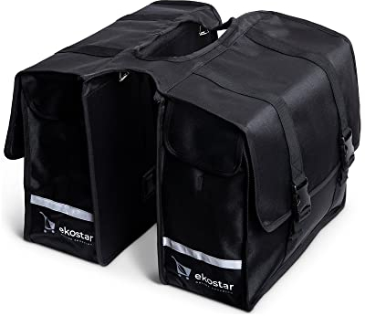 Ekostar Doppelte Fahrradtasche – Gepäckträgertasche – Fahrradtaschen - Hinterradtasche - Doppeltasche – Wasserabweisend – 46 Liter – Schwarz – Einfache Montage