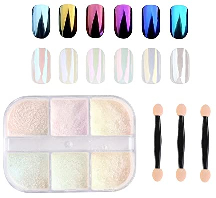 6 couleurs Chrome Nail Powder, Pearl Powder Nail paillettes, ongles miroir poudre paillettes néon effet perle, pigments de chrome pour l'art des ongles