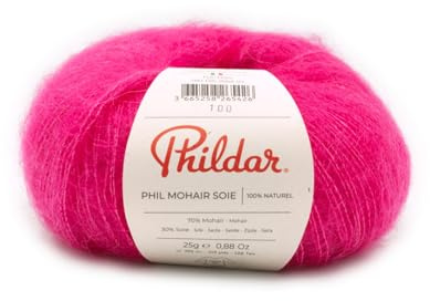 Phildar - Pelote de Laine Phil Mohair Soie - Laine à Crocheter et à Tricoter - 30% SOIE,70% MOHAIR - Aiguille n°5 - Couleur ROSE