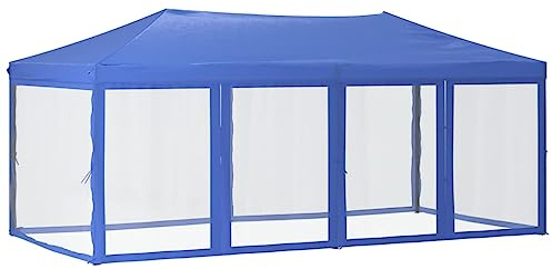 vidaXL Carpa para Fiestas Plegable con Paredes Laterales Pabellón de Eventos Tienda Cenador Jardín Patio Exterior Camping Acampadas Azul 3x6 m