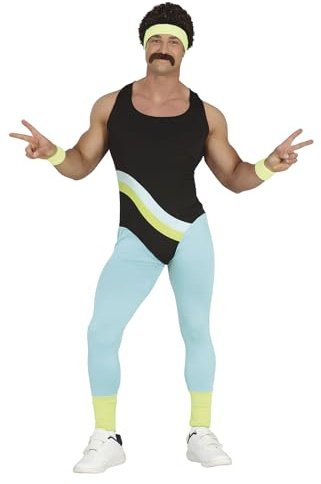 FIESTAS GUIRCA | Disfraz de Gimnasta de los 80 para Hombre (52-54/L) - Mono Deportivo - Disfraces de Años 80, Deportes y Fiestas de Disfraces - Ideal para Adultos en Halloween y Carnaval