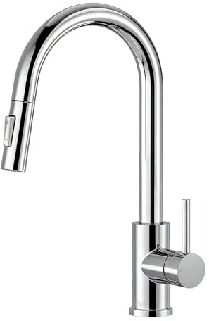 Tohlar Chrome Kitchen Faucets with Pull Down Sprayer, Single Handle Kitchen Sink Faucet Modern Staninless Steel Kitchen Faucet with Deck Plate