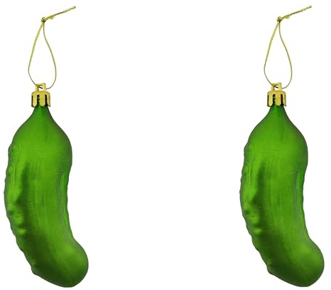 MC-Trend 2er Set Weihnachtsgurke für den Christbaum in grün matt 11 cm aus Kunststoff Weihnachtsdeko Gurke für den Weihnachtsbaum Baumschmuck Legende für EIN Jahr Glück und extra Geschenk (2 Stück)