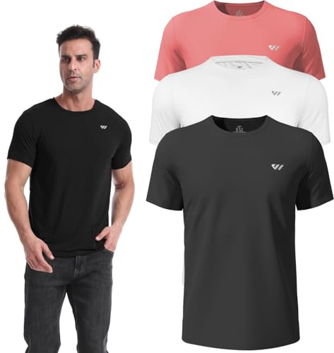 3 eller 5-pack sportt-shirts för män, kortärmad, funktionell skjorta, andas och snabbtorkande, fitnessskjorta för träning, löpning, vandring, gym, utomhussporter, 3-svart-vit-röd, M