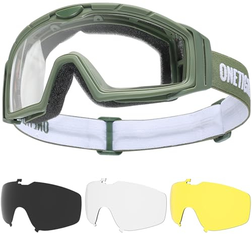 OneTigris Lunettes de protection tactiques Airsoft avec 3 objectifs interchangeables, lunettes de chasse avec CE EN166 et ANSI Z87.1, verres Airsoft pour paintball, chasse, CS, cyclisme, plein air