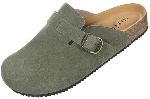 Sabot Herr Tofflor Stängt Läder Träskor med Bekväma Tofflor Slip-On Trädgårdsskor Halkfria Sandaler Grön 46, Grön, 46 EU