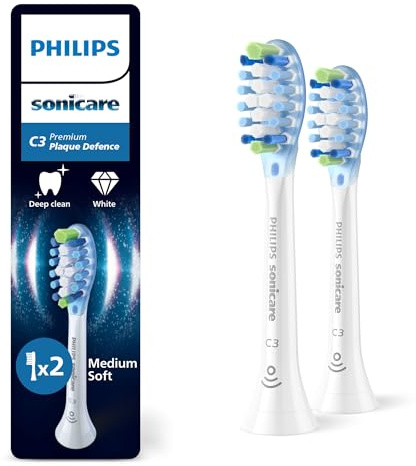 Philips Sonicare C3 Premium Plaque Defence, Genuine Replacement Toothbrush Heads, White, 2 Pack, HX9042/87