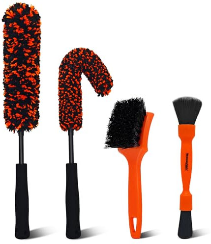 YeewayVeh Wheel & Tire Cleaning Kit, 4PCS Bendable Wheel Brush Set with 2-Size Microfiber Wool Heads, Double-Ended Detailing Brushes, Soft Non-Metallic Alloy Wheel Cleaner Brushes for All Rim Types