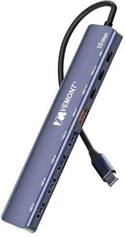 USB C Hub 10Gbps,VEMONT 7 in 1 Aluminium USB 3.1/3.2 Hub mit 2 USBC 3.2 & USBA 3.2 & 4 USBA 3.0 Ports,100w PD Charging,USB C Splitter Kompatibel mit MacBook/iPad/Laptop/Phones und USBC Geräten