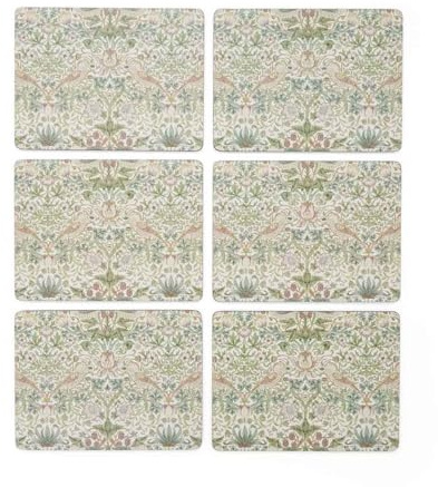 Pimpernel Set of 6 Strawberry Thief Placemats - Floral Cork-Backed Table Mats, Gift Boxed and Designed to Protect Against Heat and Stains, 30.5 x 23cm