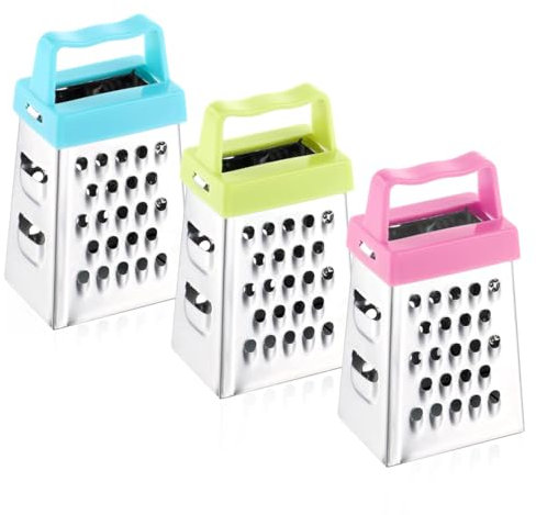 Lot de 3 mini râpes à fromage en acier inoxydable avec poignée - Gadget de cuisine efficace pour râper l'ail, la noix de muscade, le chocolat, le lave-vaisselle, les légumes, les fruits