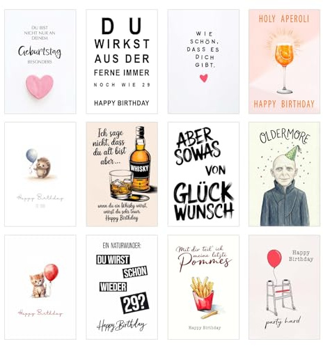 Edition Seidel Set 12 Geburtstagskarten Glückwunschkarten zum Geburtstag mit Umschlag. Grusskarte Geburtstagskarte Happy Birthday Karten Spruch Sprüche