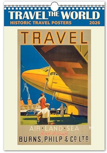 Travel the World Oversize Wall Calendar 13.4 x 19 Spiral Bound with Hanger (2026)
