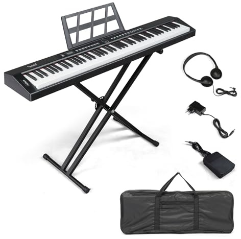 Bonnlo 88 Semi-Weighted Digital Piano with Keyboard Piano Action, Electronic Keyboards Bluetooth, Dual X-Stand, Sustain Pedal, for Beginners and Adults, Black