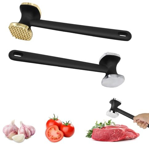 Batticarne, Doppio Lato Schiaccia Carne, 2pcs Batticarne da Cucina, Martello per Carni in Acciaio Inox, Utensili da Cucina con Impugnatura Antiscivolo per Bistecca, per Cotoletta, Pollo