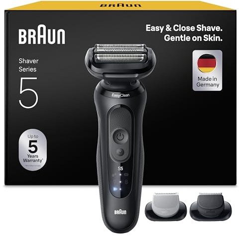 Braun Serie 5 Rasoio Elettrico Barba, Wet&Dry, Regolabarba Uomo, Rasoio Barba, 50 Min di Utilizzo, +2 Accessori, Senza Fili, 100% Impermeabile, Regolabarba Braun, 52-N1650si, Nero