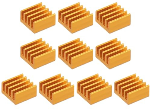 PATIKIL Heatsink 9x9x5mm, 10 Pcs Aluminum Cooler Radiator Heat Sink with Thermal Blue Sticker for Raspberry Pi Chip CPU Power Transistor FET IC Power Amplifier, Gold